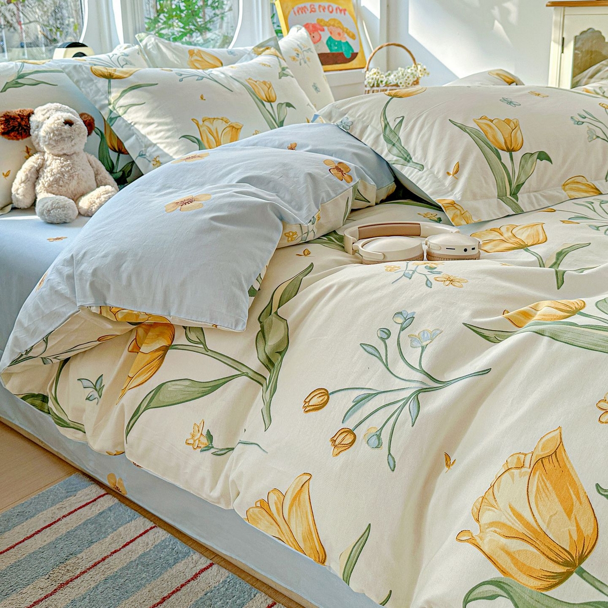 91家纺网 家纺一手货源 找家纺 恩泽家纺 2026新款13372ins全棉印花四件套单品系列-四件套 沐浴暖阳