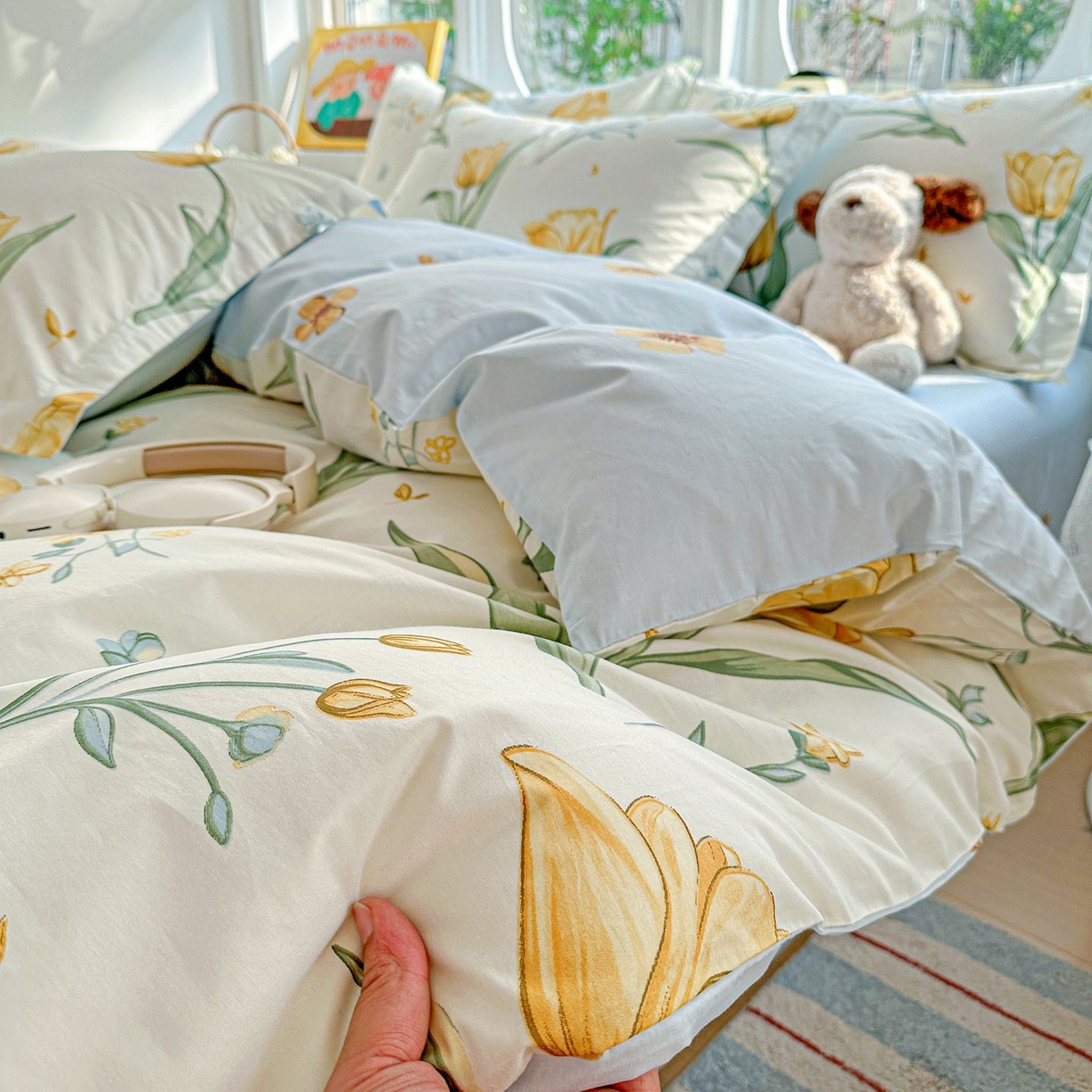 91家纺网 家纺一手货源 找家纺 恩泽家纺 2026新款13372ins全棉印花四件套单品系列-四件套 沐浴暖阳