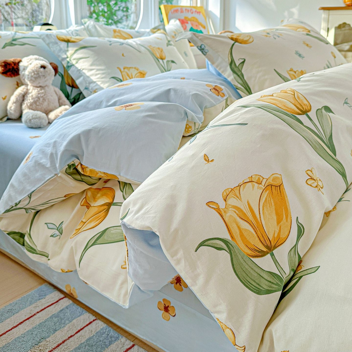 91家纺网 家纺一手货源 找家纺 恩泽家纺 2026新款13372ins全棉印花四件套单品系列-四件套 沐浴暖阳