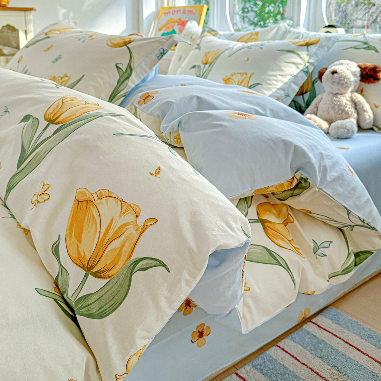 91家纺网 家纺一手货源 找家纺 恩泽家纺 2026新款13372ins全棉印花四件套单品系列-四件套 沐浴暖阳