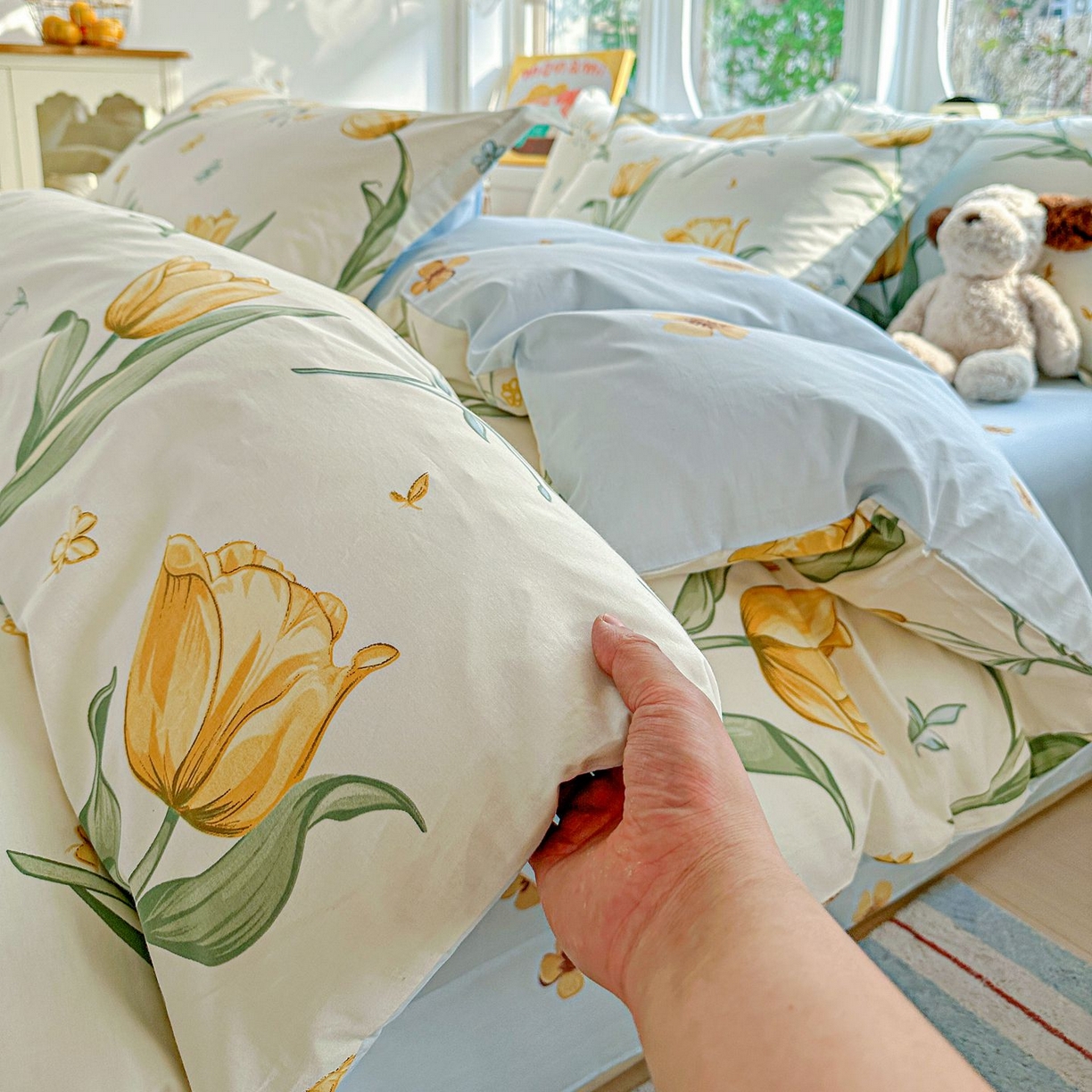 91家纺网 家纺一手货源 找家纺 恩泽家纺 2026新款13372ins全棉印花四件套单品系列-四件套 沐浴暖阳