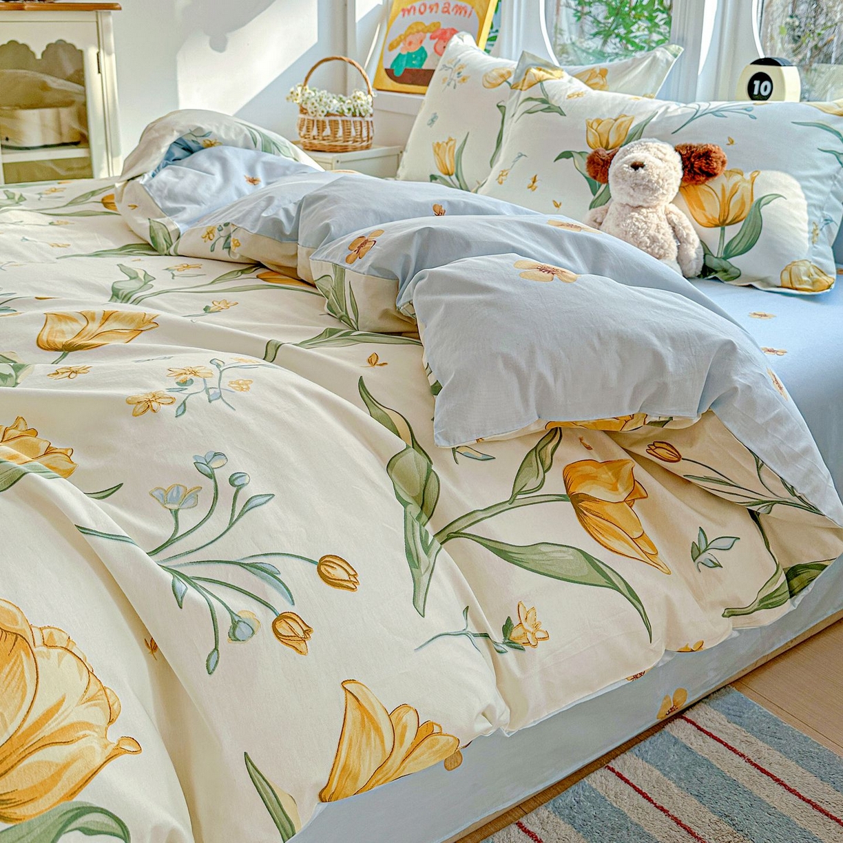 91家纺网 家纺一手货源 找家纺 恩泽家纺 2026新款13372ins全棉印花四件套单品系列-四件套 沐浴暖阳