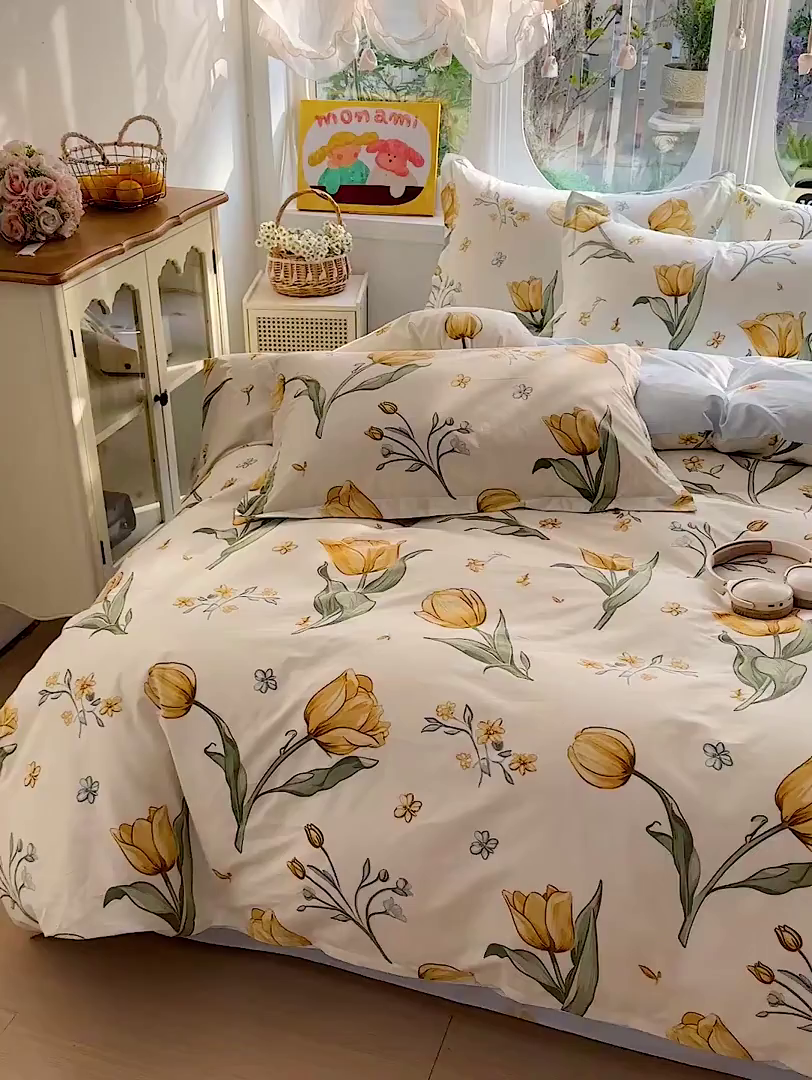 91家纺网 家纺一手货源 找家纺 恩泽家纺 2026新款13372ins全棉印花四件套单品系列-四件套 沐浴暖阳