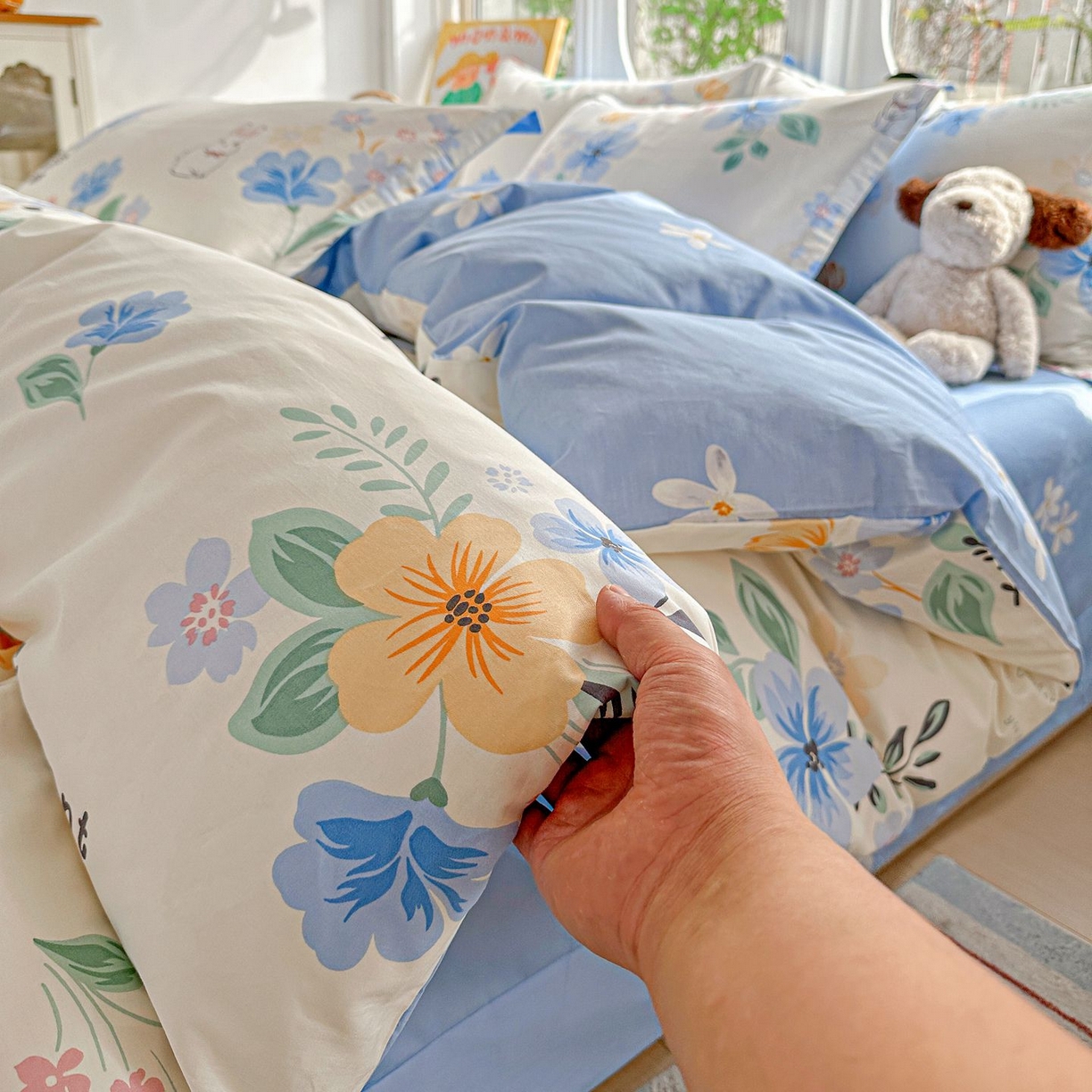 91家纺网 家纺一手货源 找家纺 恩泽家纺 2026新款13372ins全棉印花四件套单品系列-四件套 若薇