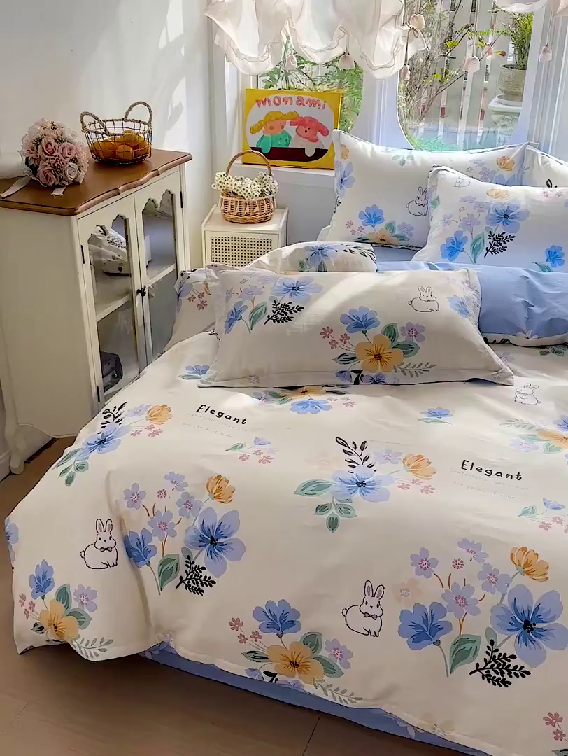 91家纺网 家纺一手货源 找家纺 恩泽家纺 2026新款13372ins全棉印花四件套单品系列-四件套 若薇