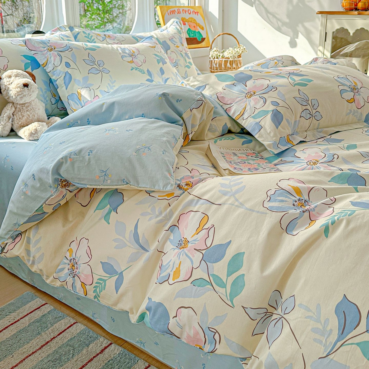 91家纺网 家纺一手货源 找家纺 恩泽家纺 2026新款13372ins全棉印花四件套单品系列-四件套 叶玲珑