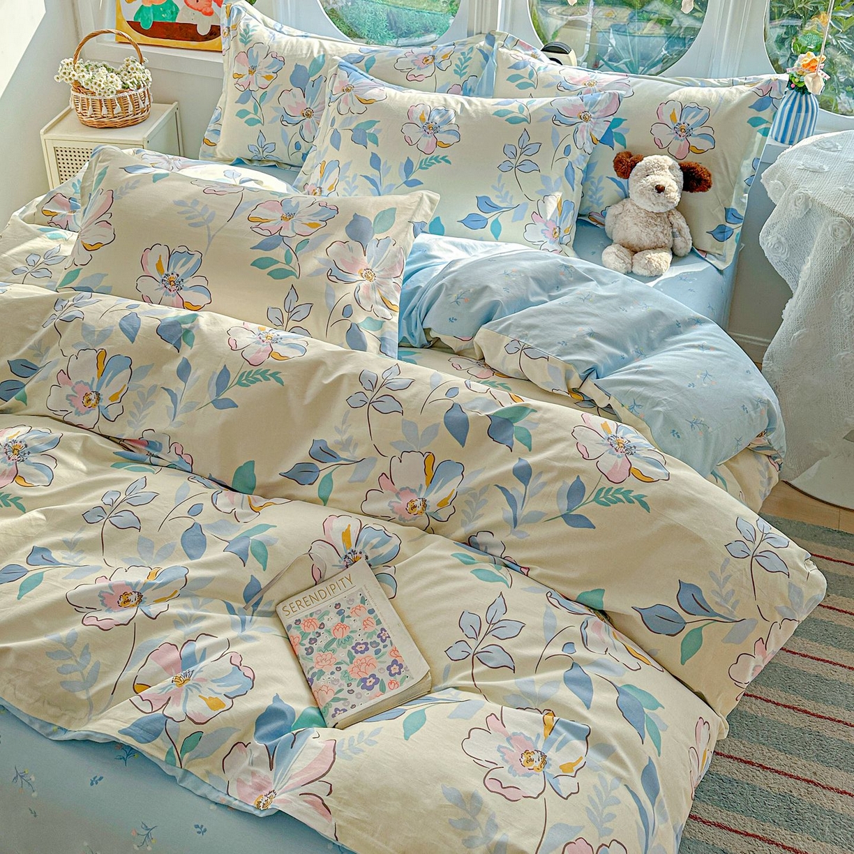 91家纺网 家纺一手货源 找家纺 恩泽家纺 2026新款13372ins全棉印花四件套单品系列-四件套 叶玲珑