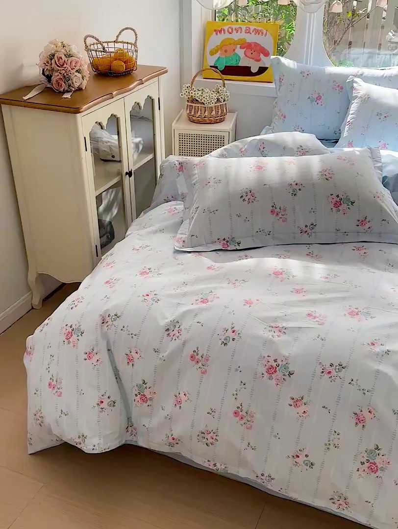 91家纺网 家纺一手货源 找家纺 恩泽家纺 2026新款13372ins全棉印花四件套单品系列-四件套 优朵蔓