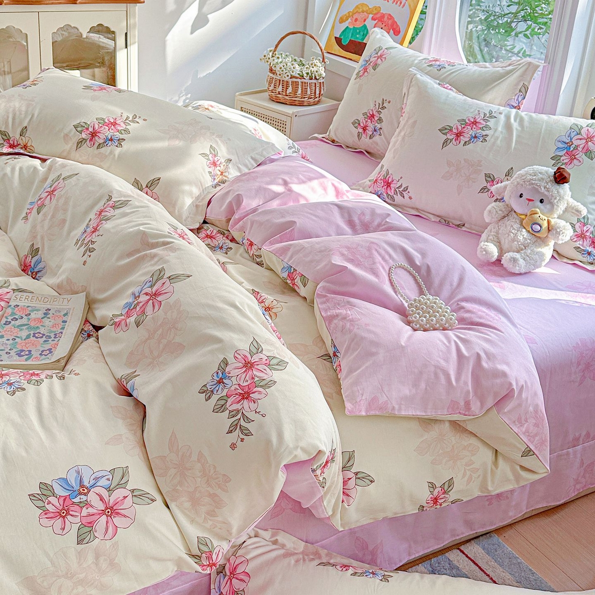 恩泽家纺 2026新款13372ins全棉印花四件套单品系列-四件套 玉兰芬芳