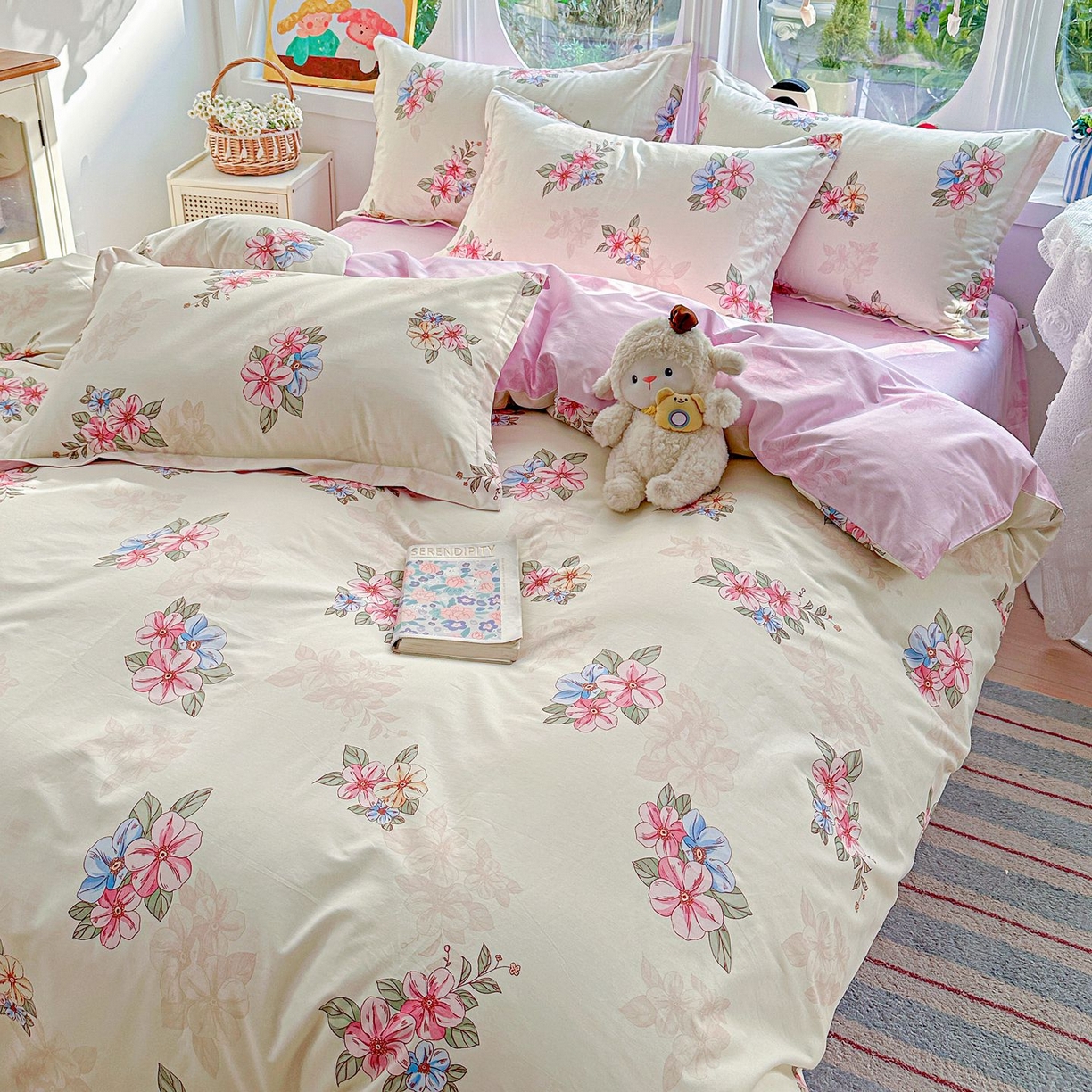 91家纺网 家纺一手货源 找家纺 恩泽家纺 2026新款13372ins全棉印花四件套单品系列-四件套 玉兰芬芳