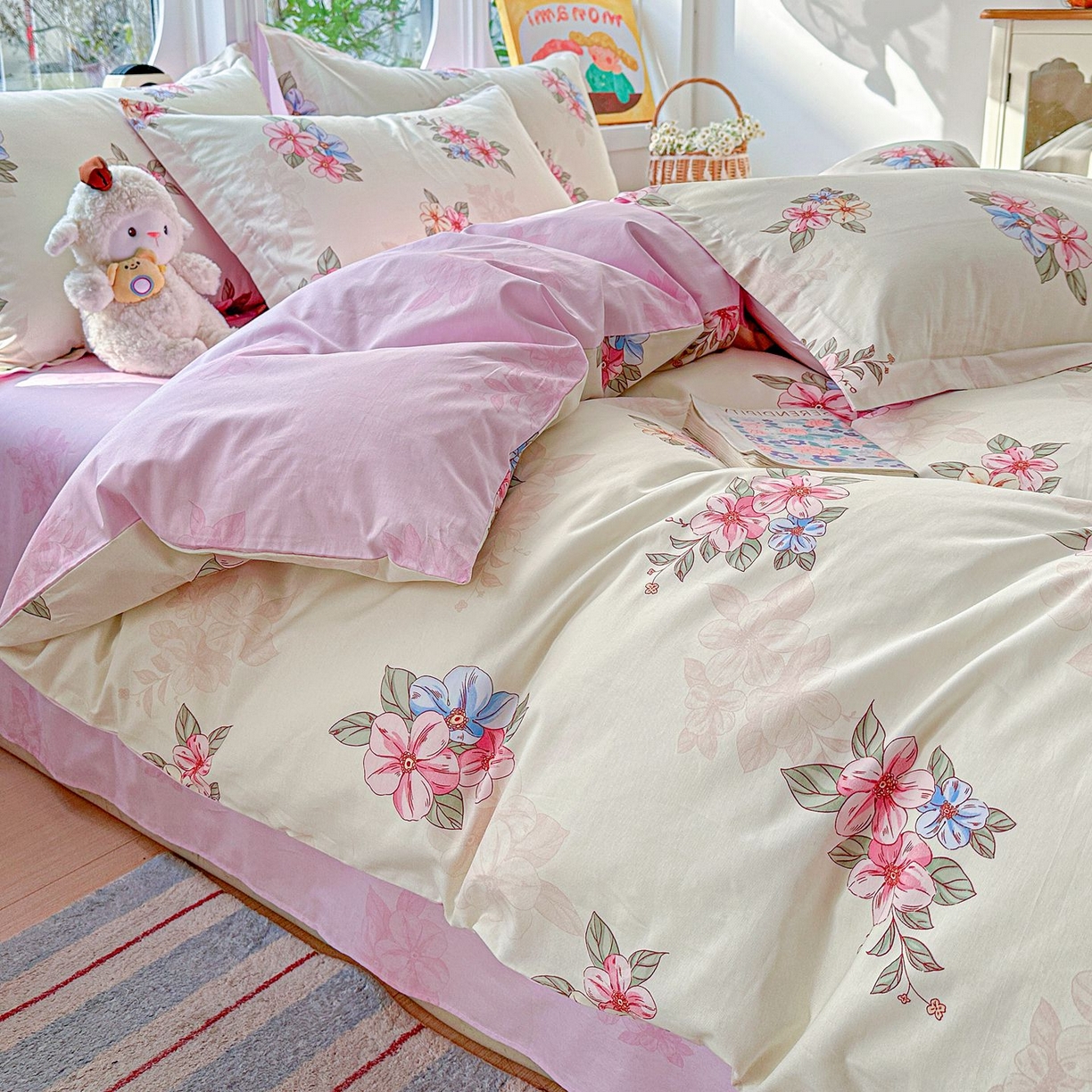 91家纺网 家纺一手货源 找家纺 恩泽家纺 2026新款13372ins全棉印花四件套单品系列-四件套 玉兰芬芳