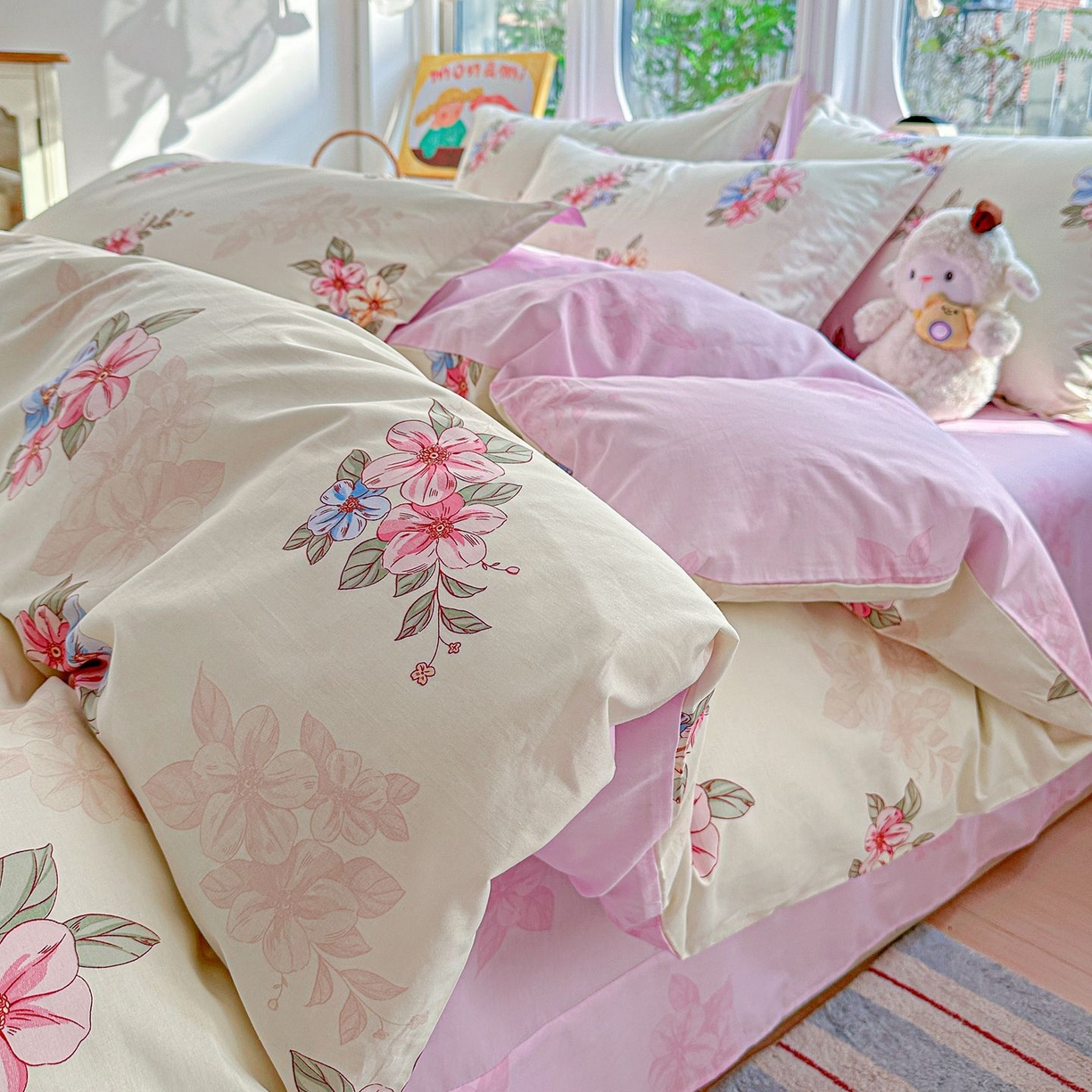 91家纺网 家纺一手货源 找家纺 恩泽家纺 2026新款13372ins全棉印花四件套单品系列-四件套 玉兰芬芳