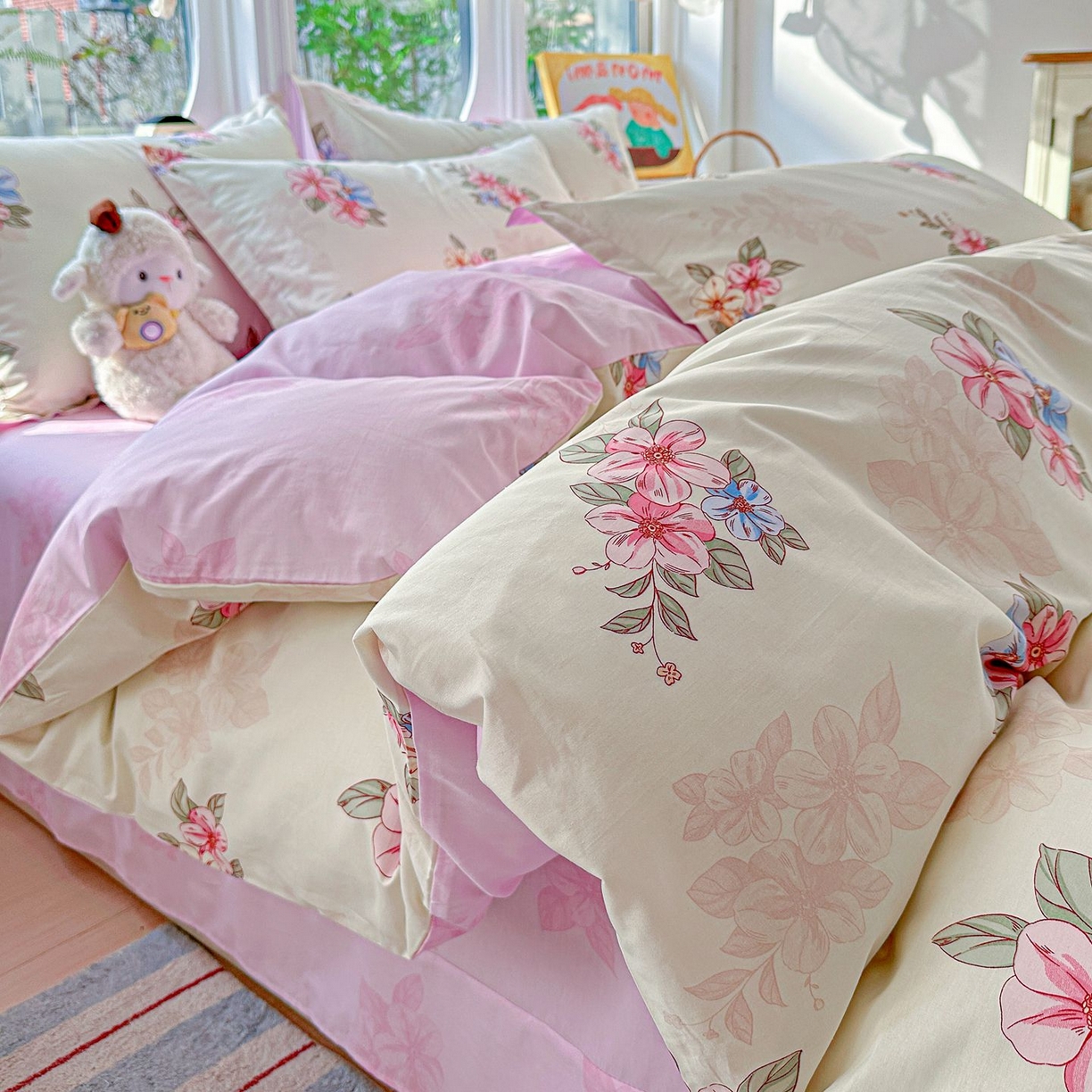 91家纺网 家纺一手货源 找家纺 恩泽家纺 2026新款13372ins全棉印花四件套单品系列-四件套 玉兰芬芳