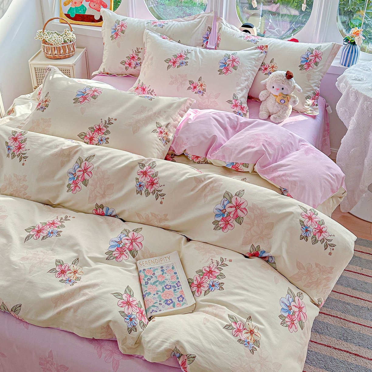 91家纺网 家纺一手货源 找家纺 恩泽家纺 2026新款13372ins全棉印花四件套单品系列-四件套 玉兰芬芳