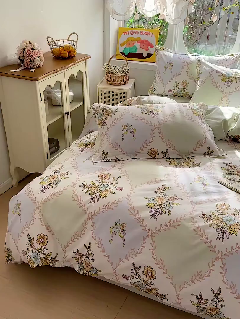 91家纺网 家纺一手货源 找家纺 恩泽家纺 2026新款13372ins全棉印花四件套单品系列-四件套 芷妍