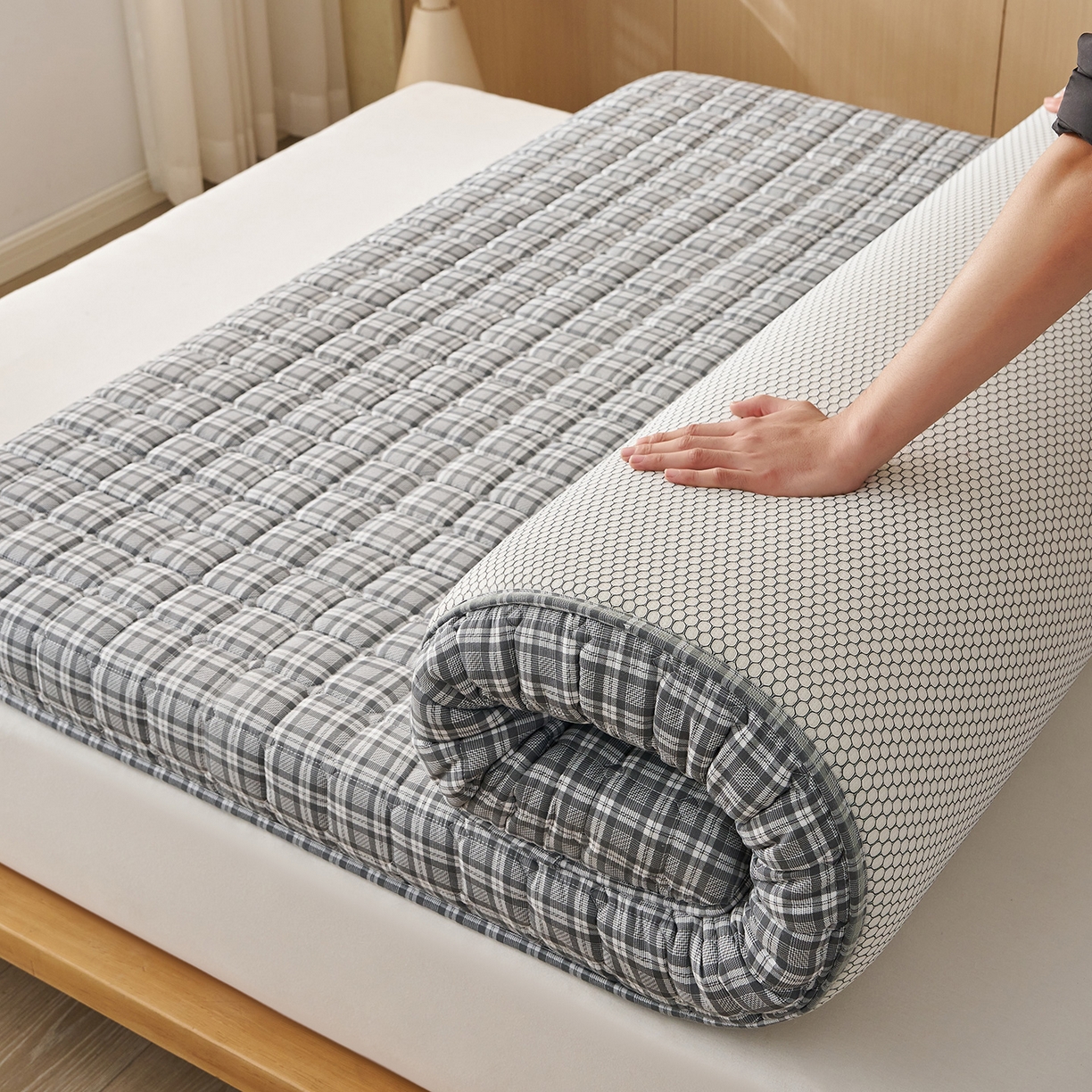 91家纺网 家纺一手货源 找家纺 （总）月茶家纺 2026新款单边格调新疆棉床垫