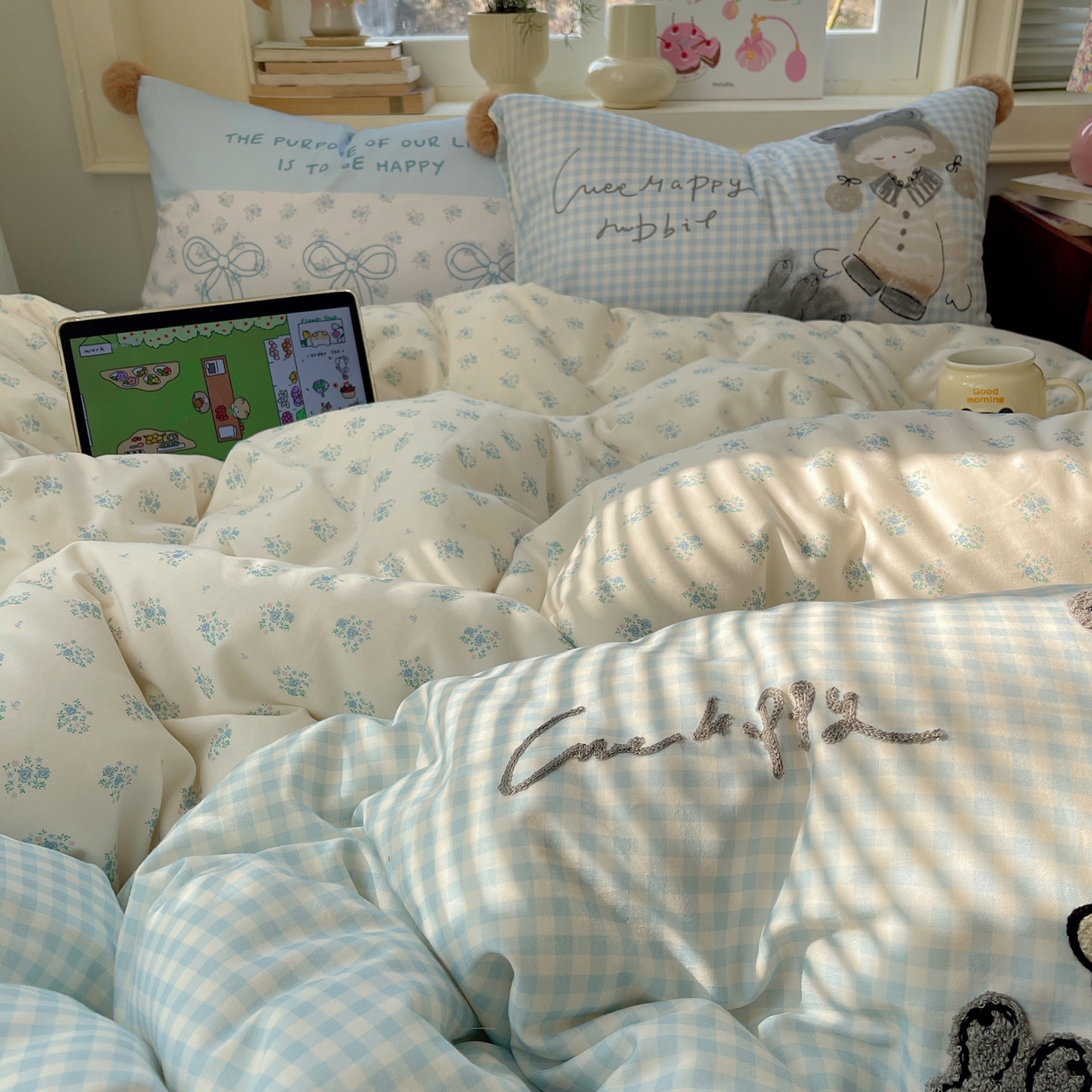 91家纺网 家纺一手货源 找家纺 （总）丽涵家纺 2026新款全棉数码印花毛巾绣四件套-少女派