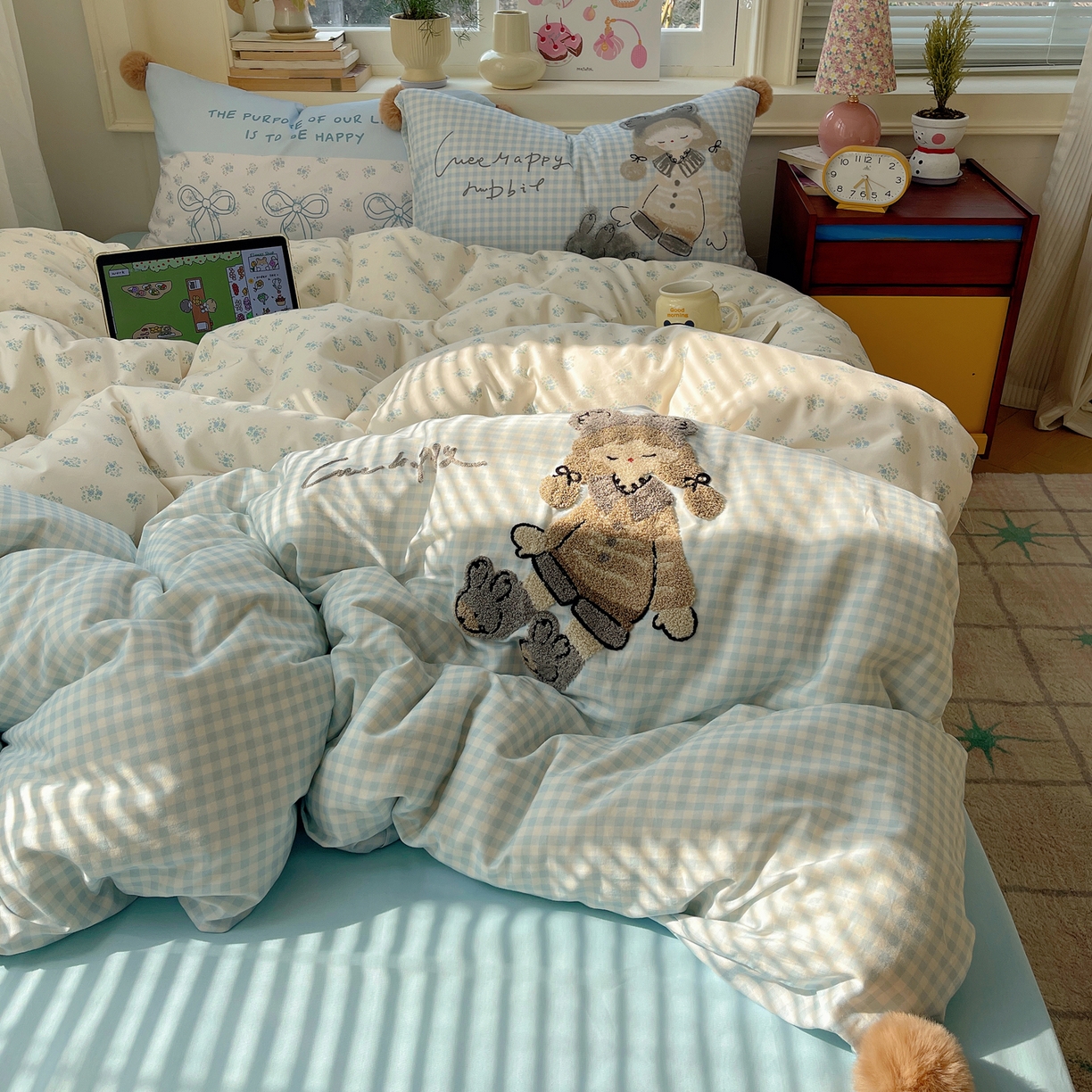 91家纺网 家纺一手货源 找家纺 （总）丽涵家纺 2026新款全棉数码印花毛巾绣四件套-少女派