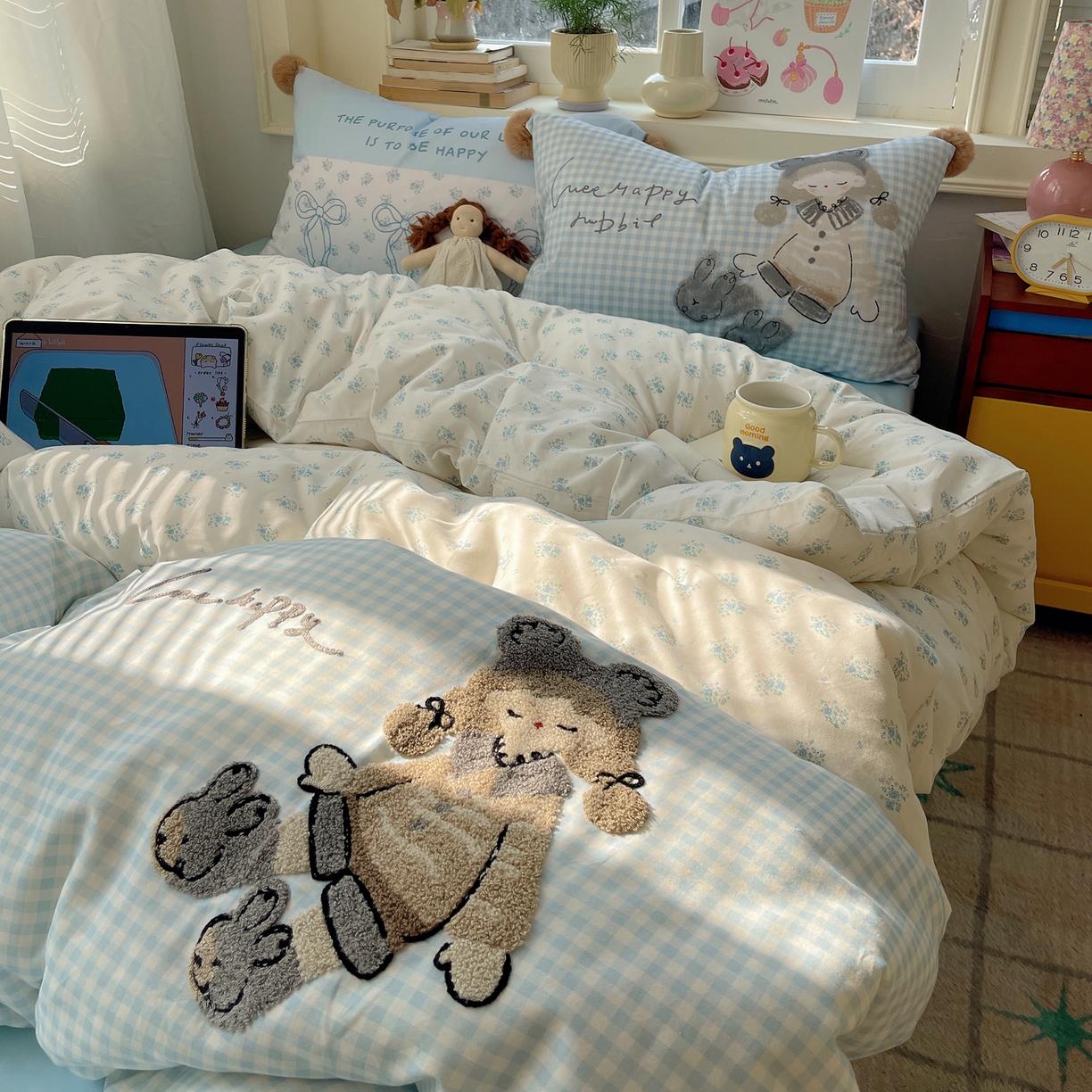 91家纺网 家纺一手货源 找家纺 （总）丽涵家纺 2026新款全棉数码印花毛巾绣四件套-少女派