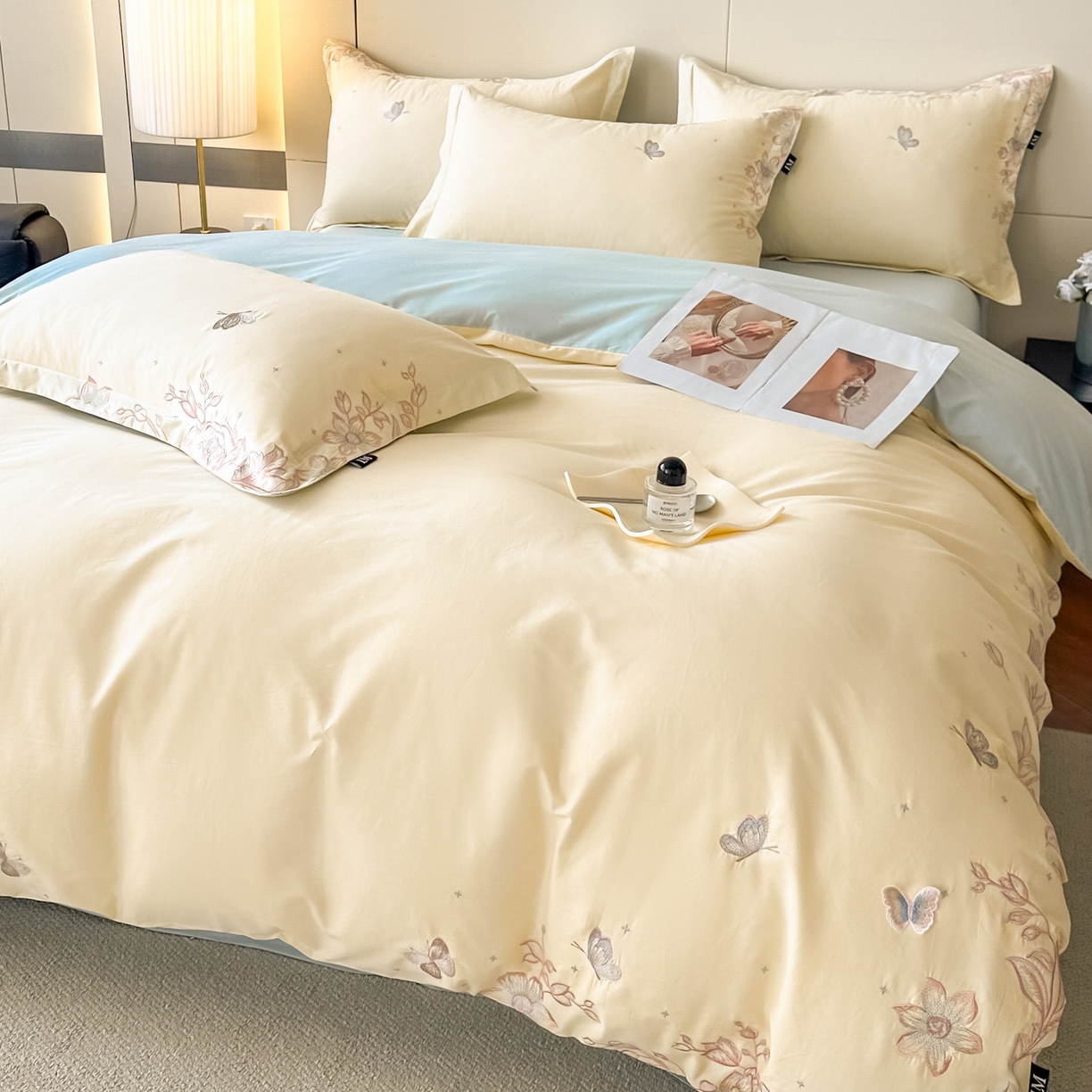 乐美家纺 2026年春夏新品全棉刺绣花至系列四件套 花至（芝士黄）