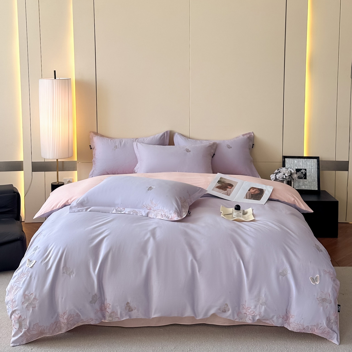 91家纺网 家纺一手货源 找家纺 乐美家纺 2026年春夏新品全棉刺绣花至系列四件套 花至（丁香紫）