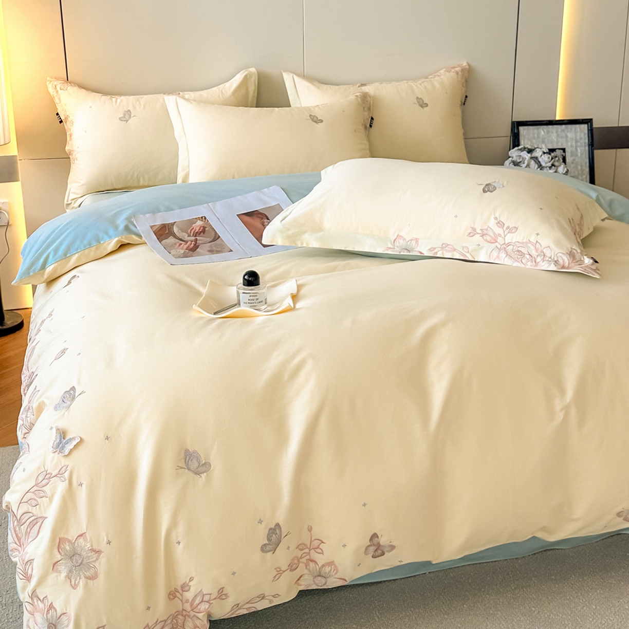 91家纺网 家纺一手货源 找家纺 乐美家纺 2026年春夏新品全棉刺绣花至系列四件套 花至（芝士黄）