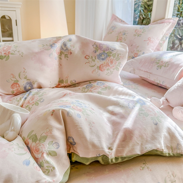 91家纺网 家纺一手货源 找家纺 帛织澜家纺 2026新款A类新疆全棉纯棉12868单品印花四件套（预留缩水，提供质检报告） 静听花语