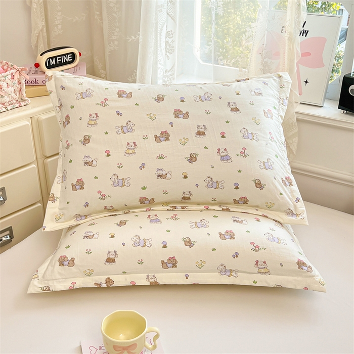 91家纺网 家纺一手货源 找家纺 圣比熊 2026新款A类云朵棉单层枕套宿舍单人单只一只装枕芯内胆套-单层压线 欢喜汪汪（单层压线）