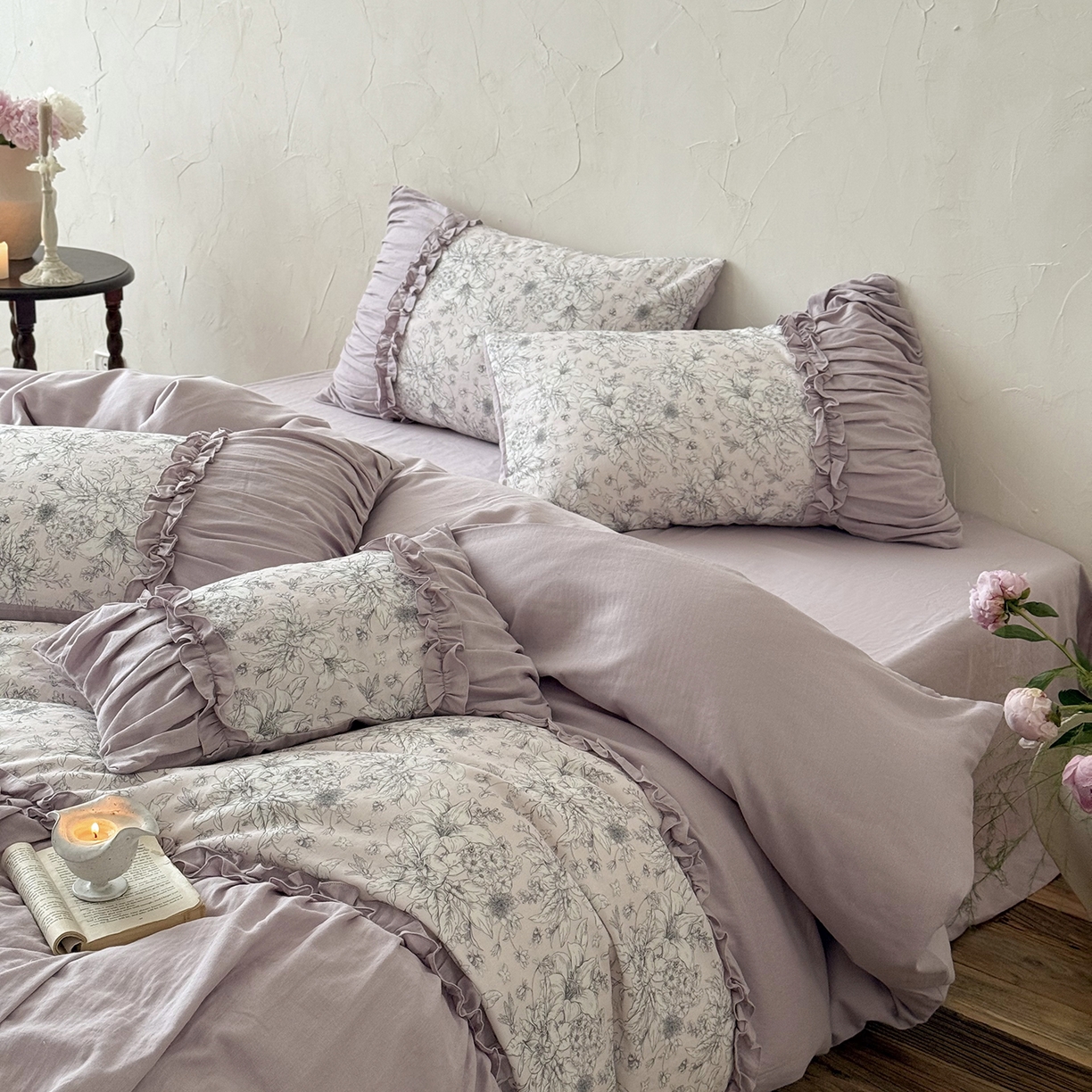 91家纺网 家纺一手货源 找家纺 （总）多乐娜 2026新款法式纯棉长绒棉双层纱四件套-月霓（会员-20，控价：329/349（券后最低！）请勿低价销售！）