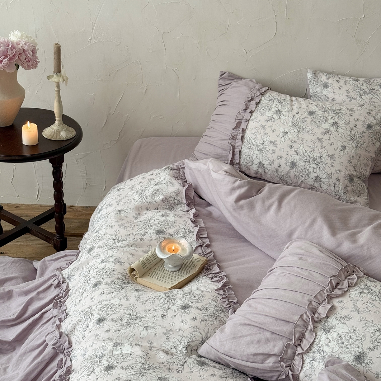 91家纺网 家纺一手货源 找家纺 （总）多乐娜 2026新款法式纯棉长绒棉双层纱四件套-月霓（会员-20，控价：329/349（券后最低！）请勿低价销售！）