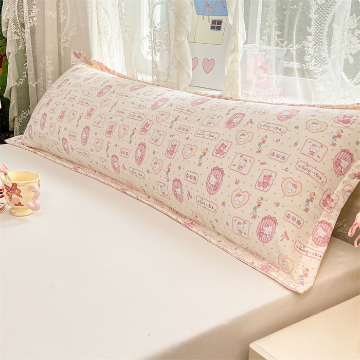 91家纺网 家纺一手货源 找家纺 圣比熊 2026新款A类云朵棉单层枕套1.8米情侣双人加长枕芯内胆套-单层压线 甜品小猫（单层压线）