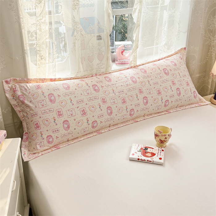 91家纺网 家纺一手货源 找家纺 圣比熊 2026新款A类云朵棉单层枕套1.8米情侣双人加长枕芯内胆套-单层压线 甜品小猫（单层压线）
