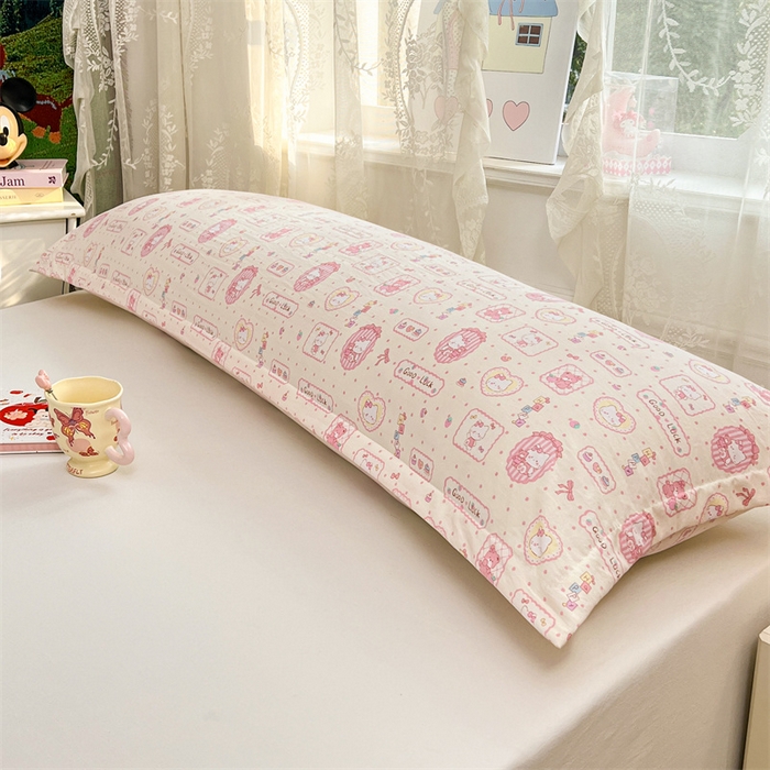 91家纺网 家纺一手货源 找家纺 圣比熊 2026新款A类云朵棉单层枕套1.8米情侣双人加长枕芯内胆套-单层压线 甜品小猫（单层压线）