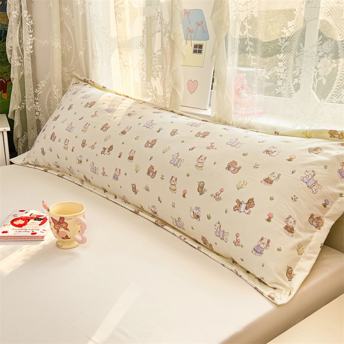 91家纺网 家纺一手货源 找家纺 圣比熊 2026新款A类云朵棉单层枕套1.8米情侣双人加长枕芯内胆套-单层压线 欢喜汪汪（单层压线）