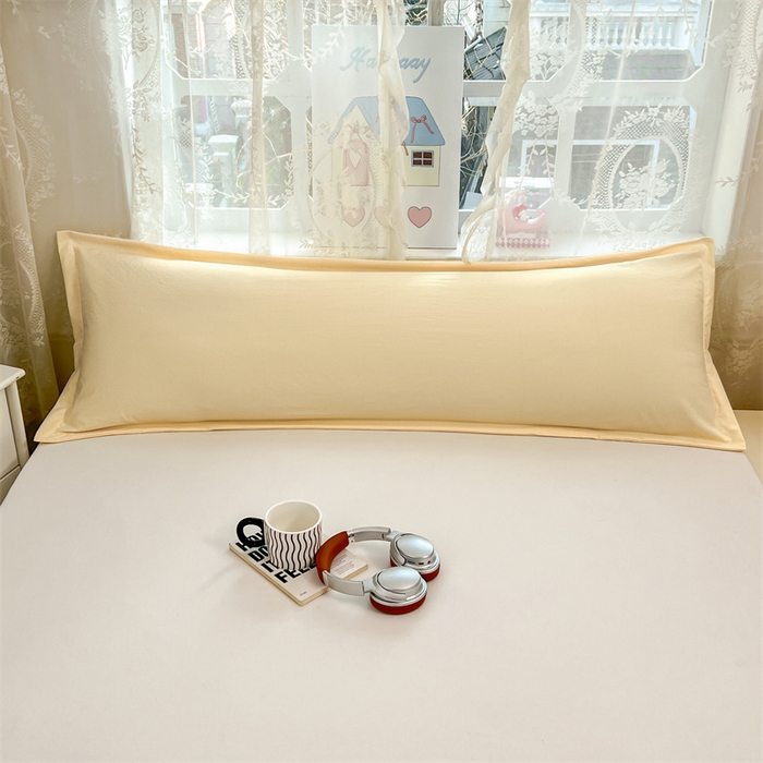 91家纺网 家纺一手货源 找家纺 圣比熊 2026新款A类云朵棉单层枕套1.8米情侣双人加长枕芯内胆套-单层压线 暖木黄（单层压线）