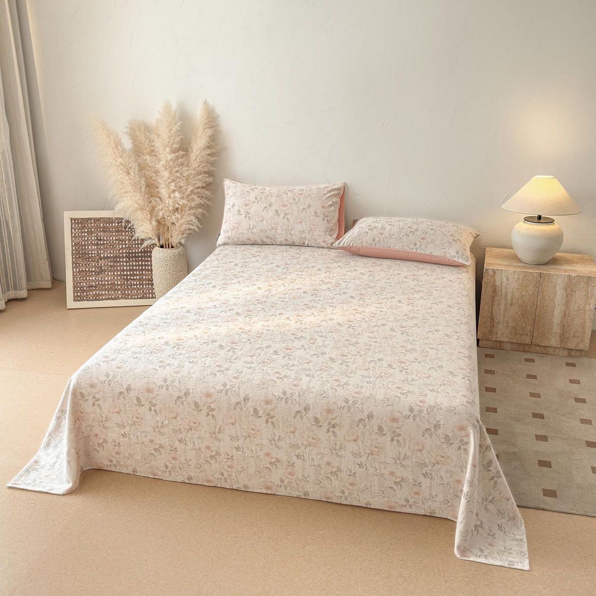 91家纺网 家纺一手货源 找家纺 涵宸家纺 2026新款全棉提花色坊系列单床单 床单-繁花盈然-粉