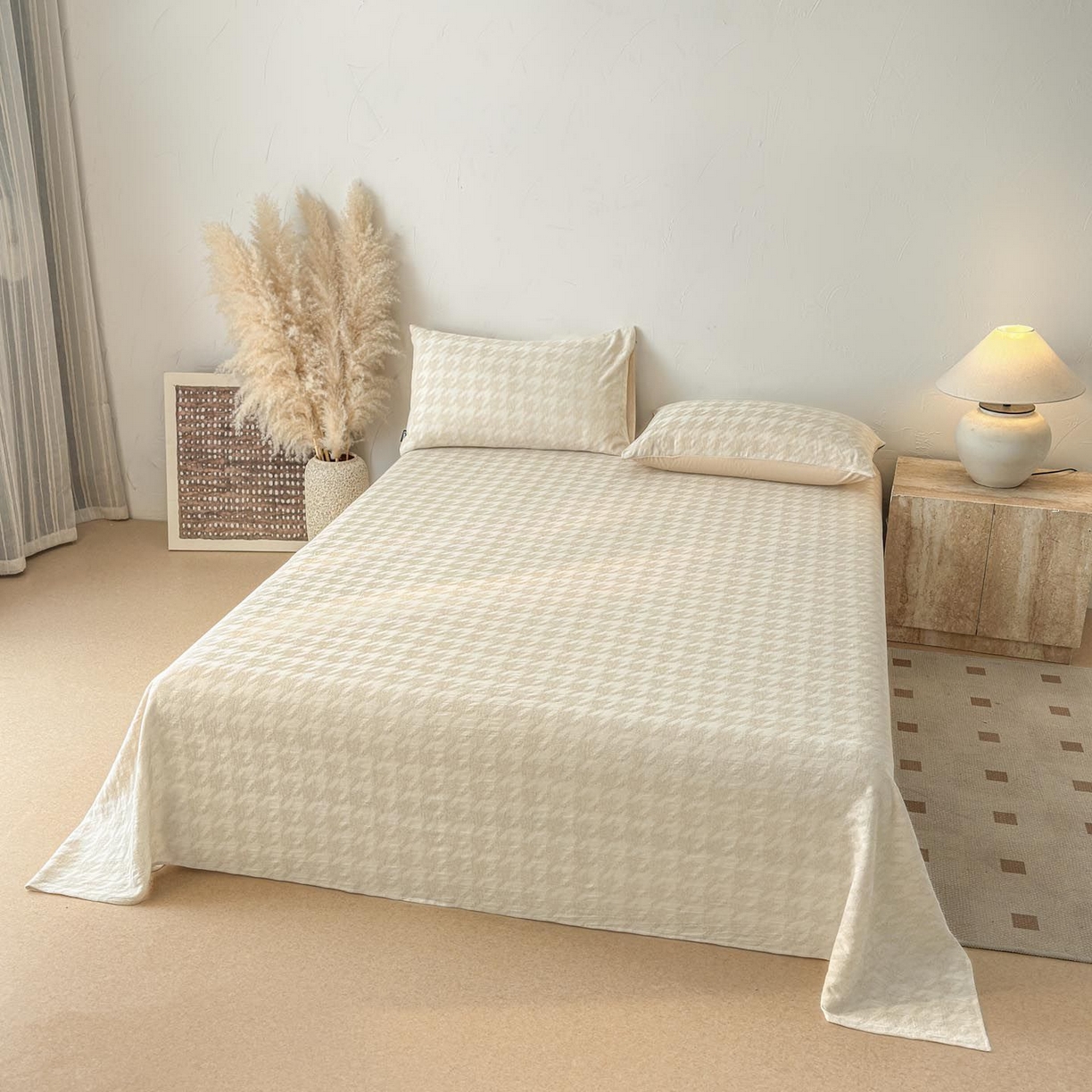 91家纺网 家纺一手货源 找家纺 涵宸家纺 2026新款全棉提花色坊系列单床单 床单-千熙-香槟