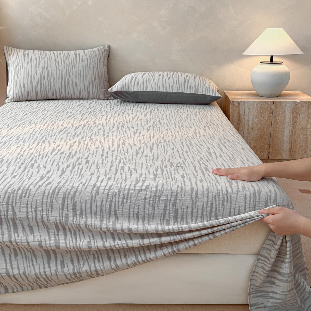 91家纺网 家纺一手货源 找家纺 涵宸家纺 2026新款全棉提花色坊系列单床单 床单-碧棉-灰