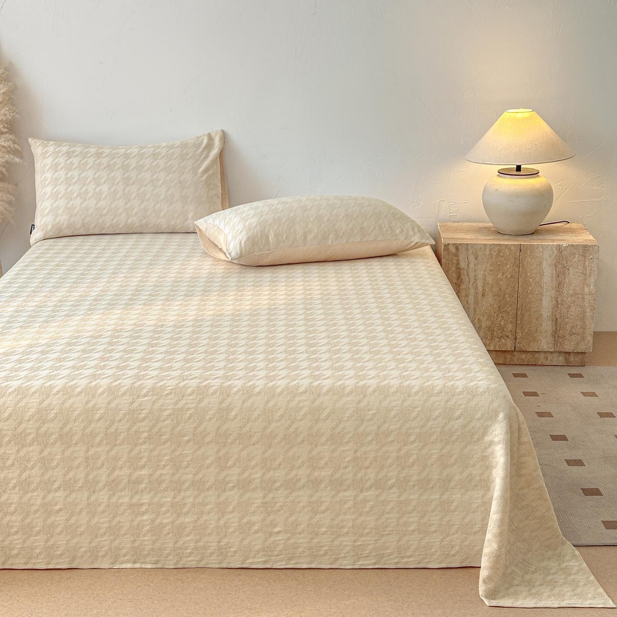 91家纺网 家纺一手货源 找家纺 涵宸家纺 2026新款全棉提花色坊系列单床单 床单-千熙-香槟