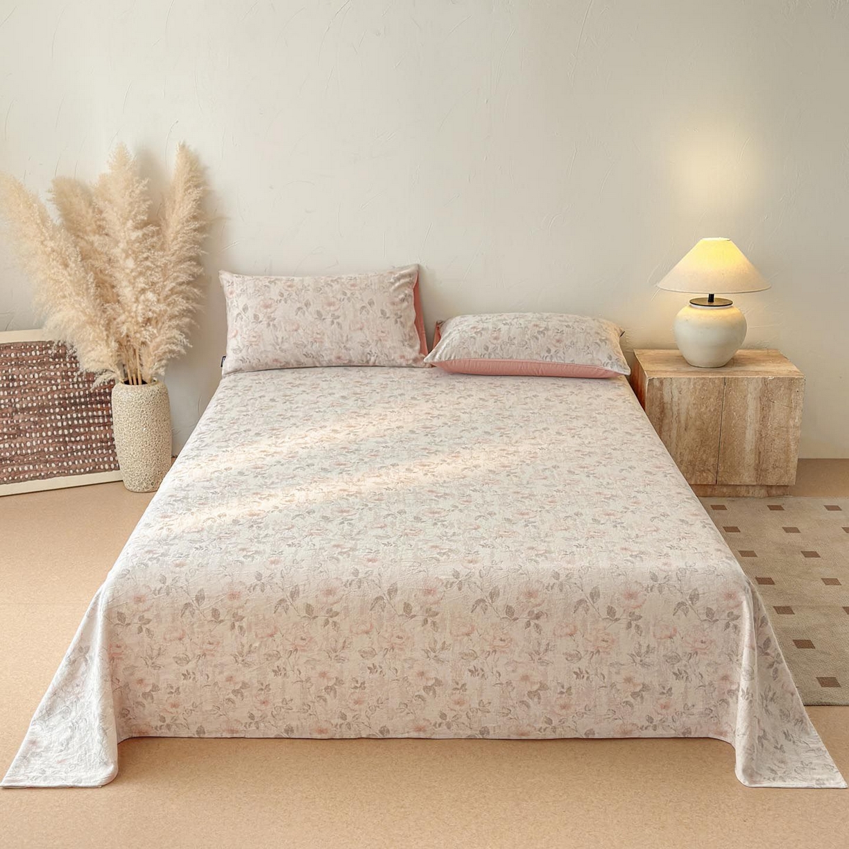 91家纺网 家纺一手货源 找家纺 涵宸家纺 2026新款全棉提花色坊系列单床单 床单-繁花盈然-粉