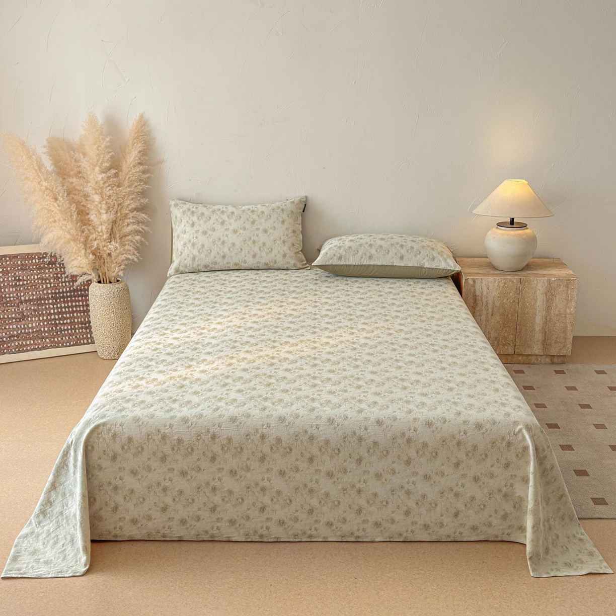 91家纺网 家纺一手货源 找家纺 涵宸家纺 2026新款全棉提花色坊系列单床单 床单-若梦-绿