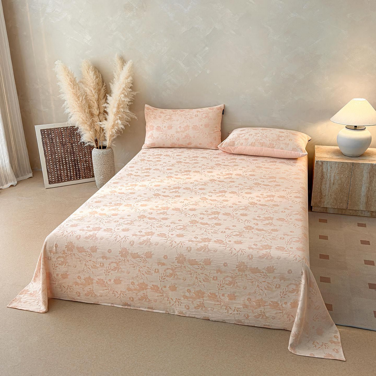 91家纺网 家纺一手货源 找家纺 涵宸家纺 2026新款全棉提花色坊系列单床单 床单-墨棉-粉