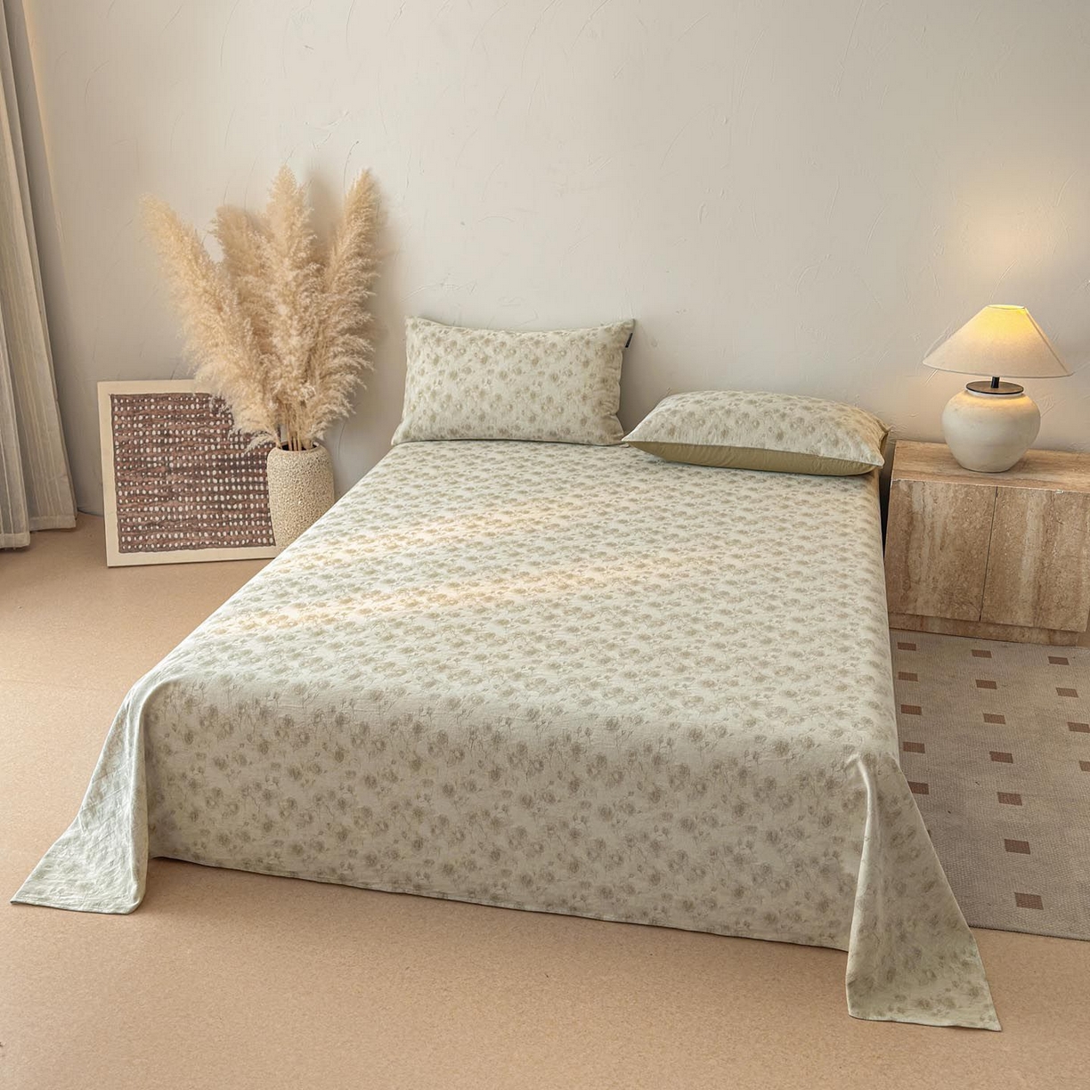 91家纺网 家纺一手货源 找家纺 涵宸家纺 2026新款全棉提花色坊系列单床单 床单-若梦-绿