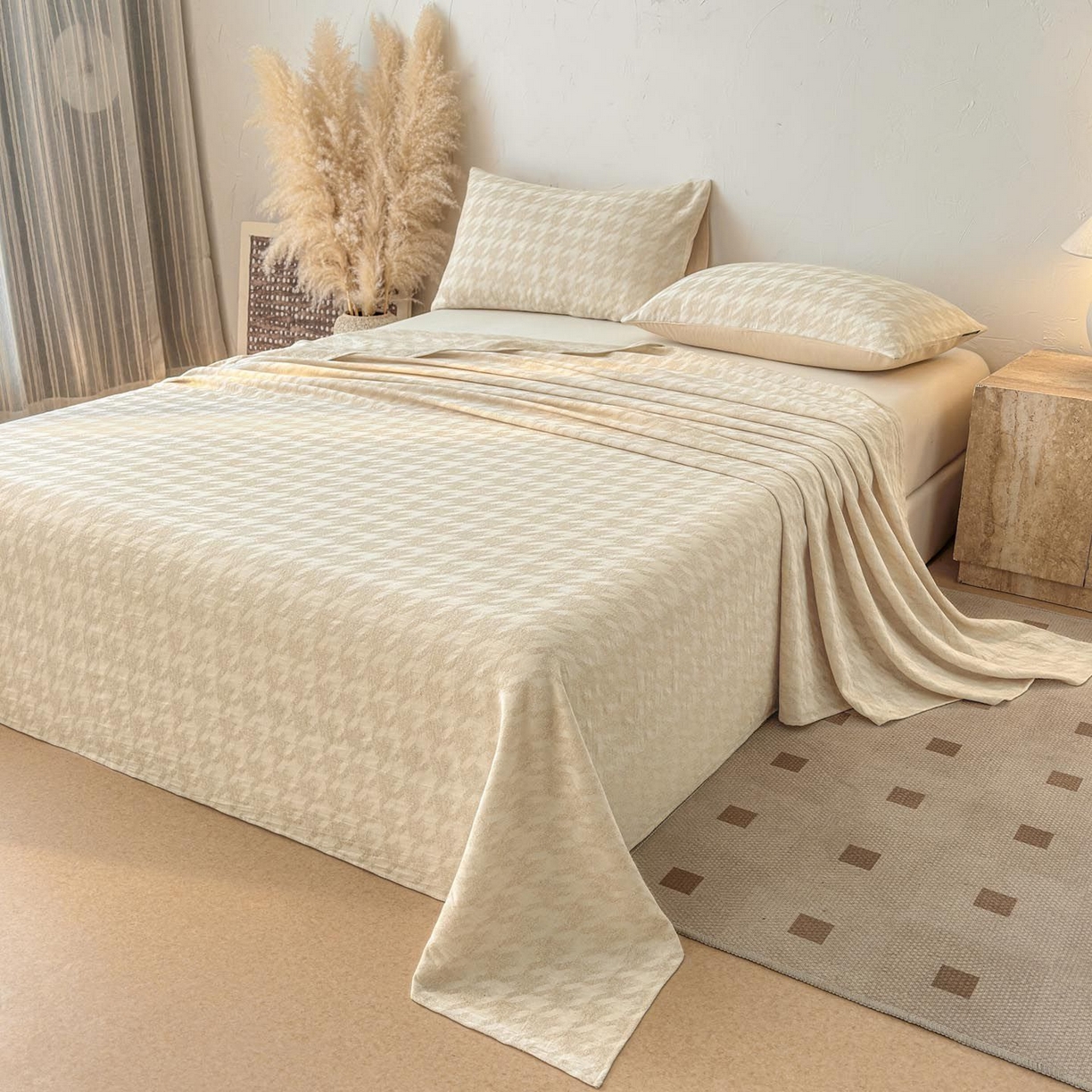 91家纺网 家纺一手货源 找家纺 涵宸家纺 2026新款全棉提花色坊系列单床单 床单-千熙-香槟