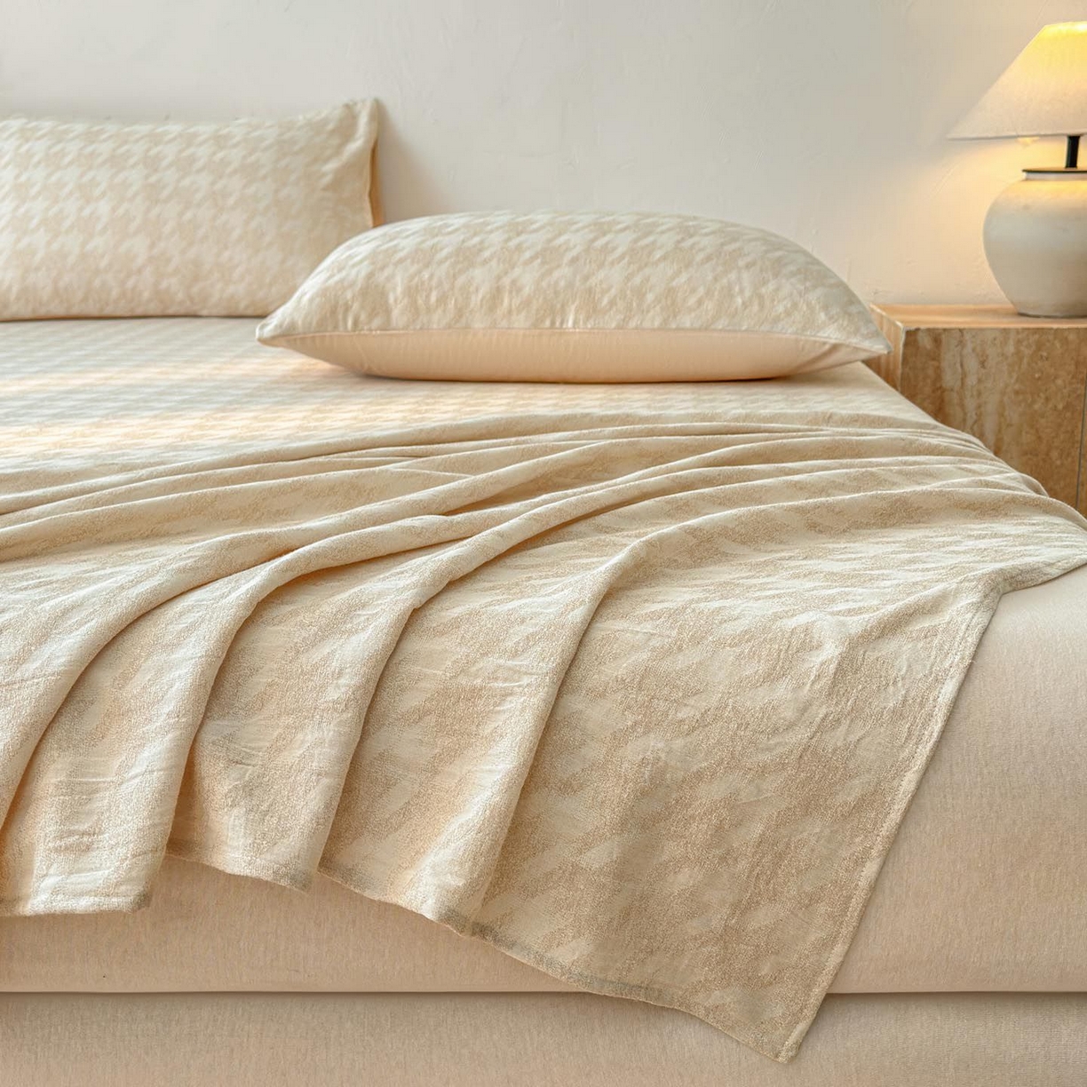 91家纺网 家纺一手货源 找家纺 涵宸家纺 2026新款全棉提花色坊系列单床单 床单-千熙-香槟