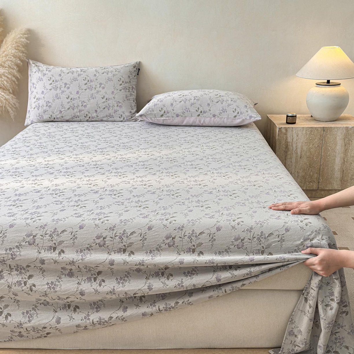 91家纺网 家纺一手货源 找家纺 涵宸家纺 2026新款全棉提花色坊系列单床单 床单-金禧-紫