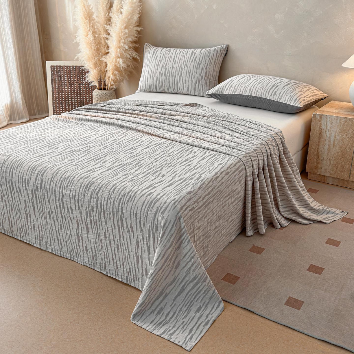 91家纺网 家纺一手货源 找家纺 涵宸家纺 2026新款全棉提花色坊系列单床单 床单-碧棉-灰