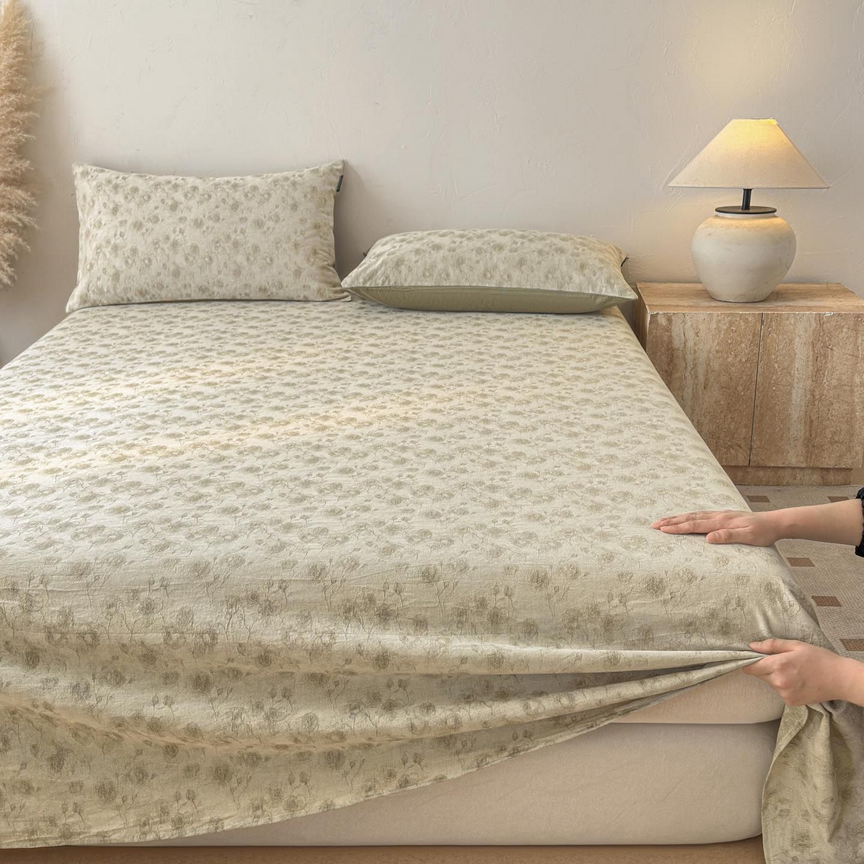 91家纺网 家纺一手货源 找家纺 涵宸家纺 2026新款全棉提花色坊系列单床单 床单-若梦-绿