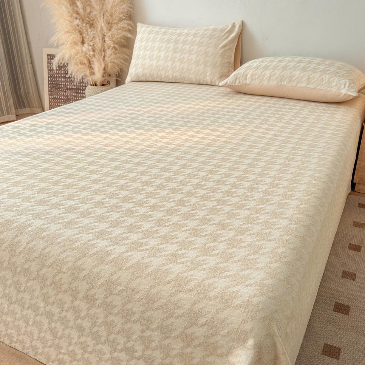 91家纺网 家纺一手货源 找家纺 涵宸家纺 2026新款全棉提花色坊系列单床单 床单-千熙-香槟