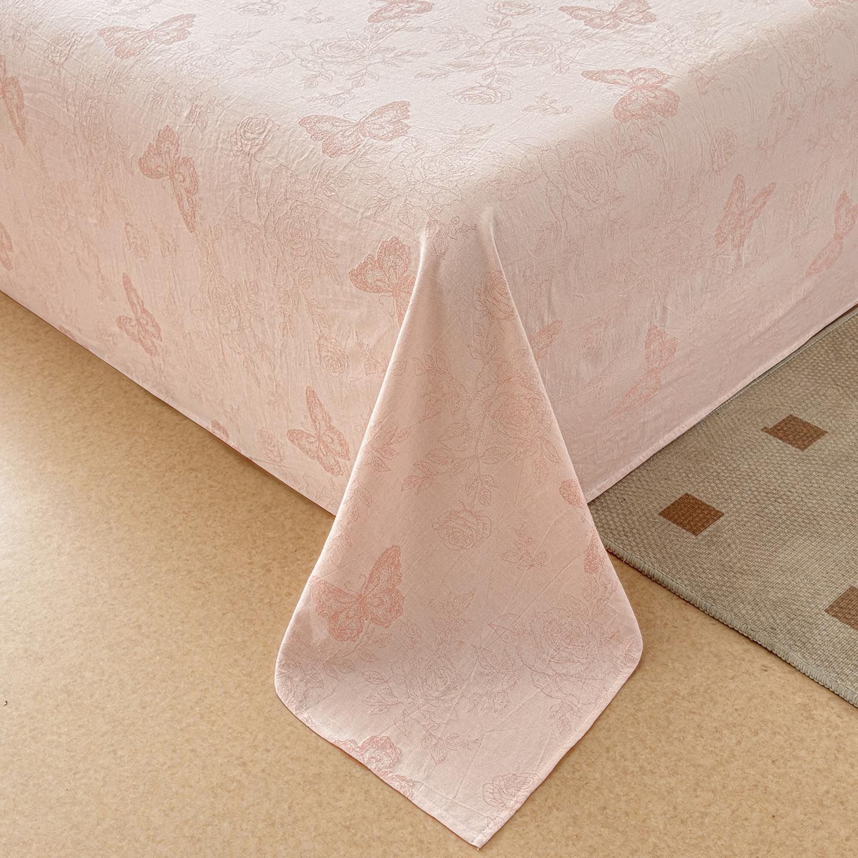 91家纺网 家纺一手货源 找家纺 涵宸家纺 2026新款全棉提花色坊系列单床单 床单-玫瑰花蝶-粉